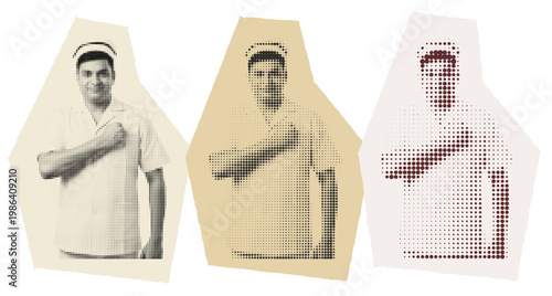 Retro Halftone Male Nurse Collage Art, Healthcare Worker Appreciation, Vintage Medical Illustration