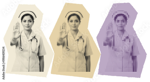Vintage Halftone Nurse Collage for Healthcare Awareness and Medical History