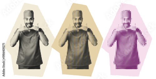 Halftone Pop Art Medical Professional Male Nurse in Scrubs Graphic Illustration