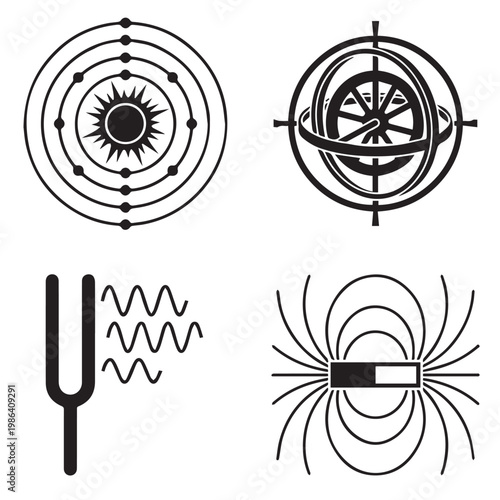 Quantum Physics and Advanced Science Icon Set