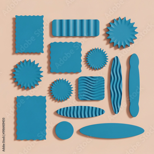 Abstract Shapes Geometric Forms Teal Blue Minimalist Design Overhead