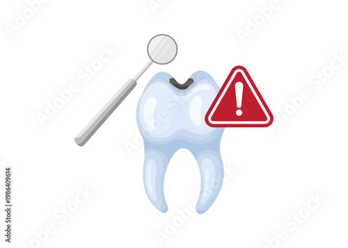 Molar Tooth with Cavity and Warning Sign Dental Care Stock Illustration.