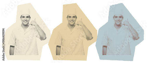 Retro Pop Art Style Chef Making Call Me Hand Gesture, Vintage Halftone Graphic Design