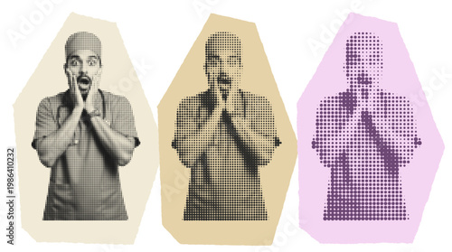 Shocked Male Nurse in Halftone Pop Art Style, Medical Professional Surprise