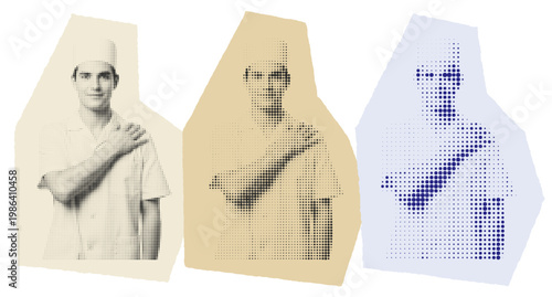 Vintage Halftone Pop Art Medical Professional Male Nurse Graphic Illustration