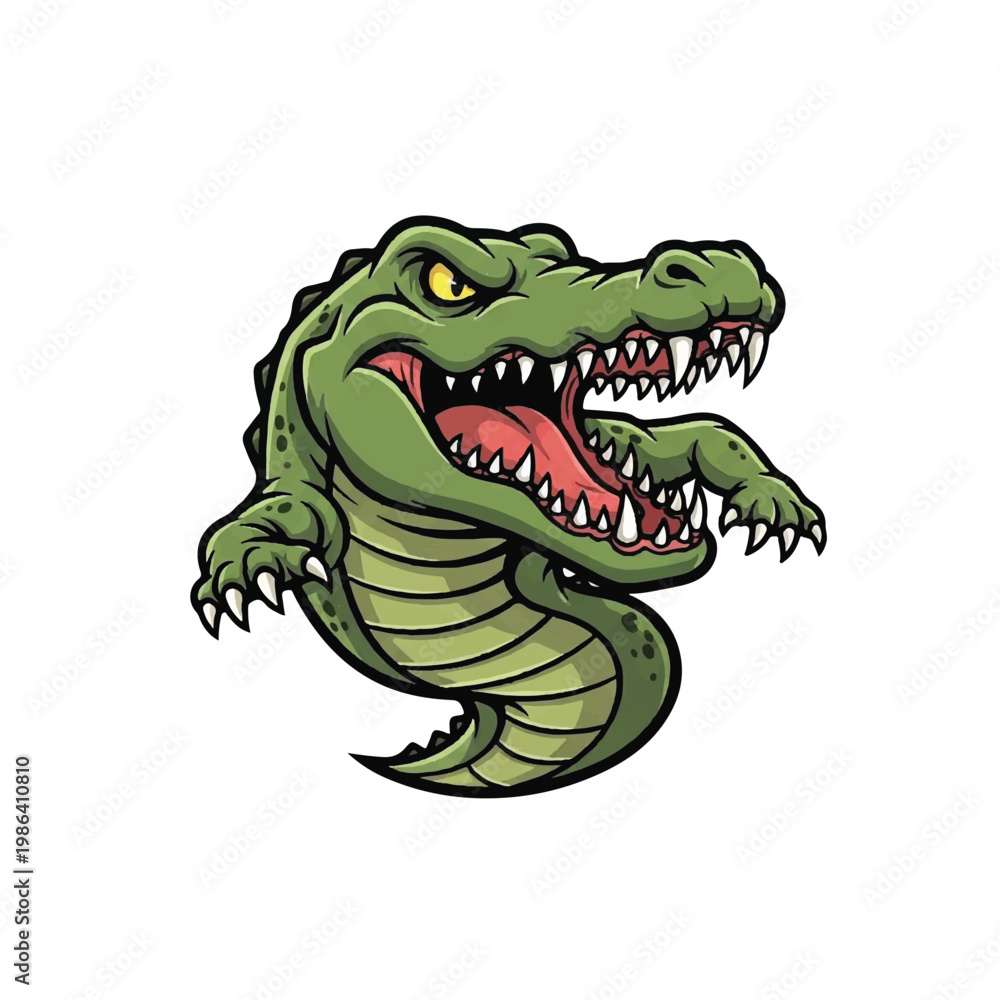 Obraz premium Angry Cartoon Alligator Head with Open Mouth and Sharp Teeth.