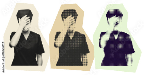 Stressed Healthcare Worker with Burnout, Halftone Pop Art Style Medical Professional