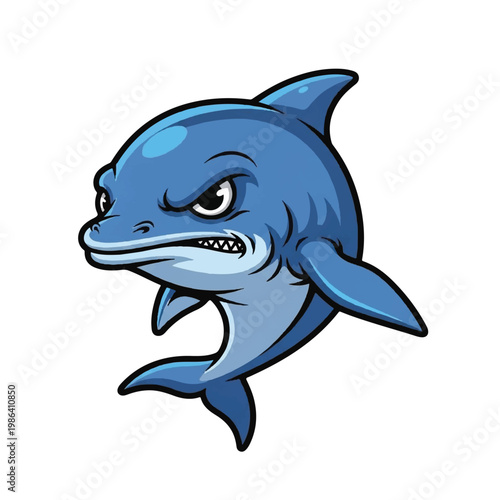 Angry cartoon shark with sharp teeth and menacing eyes.
