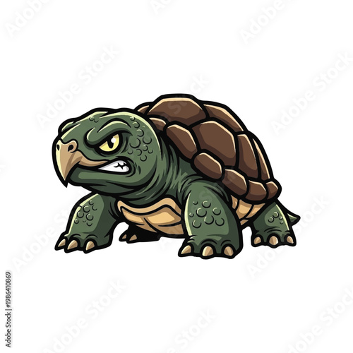 Angry cartoon turtle with determined expression and shell.