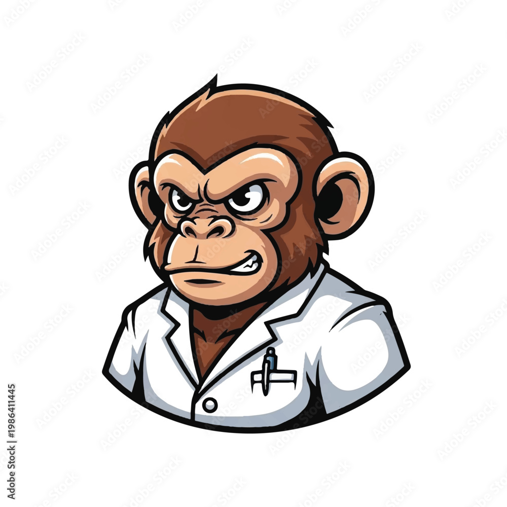 Fototapeta premium Cartoon Monkey Scientist Wearing Lab Coat.
