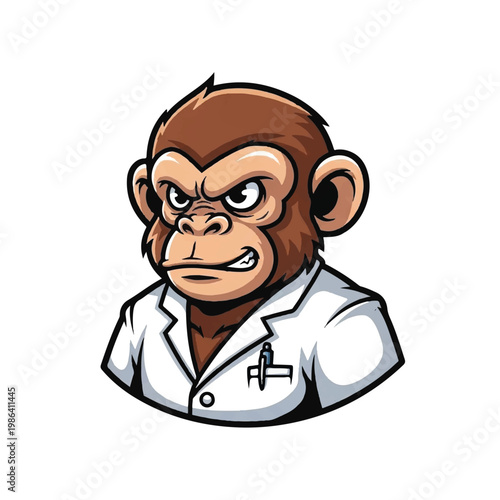 Cartoon Monkey Scientist Wearing Lab Coat.