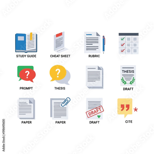 Collection of Academic Study and Writing Icons.