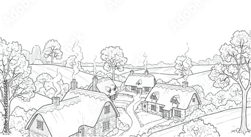 Detailed landscape sketch of river valley