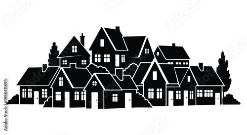 Silhouette group of suburban houses black