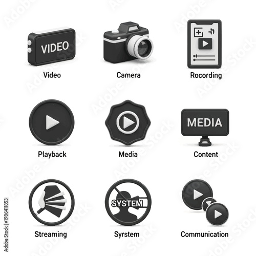 Collection of Digital Media and Technology Icons.