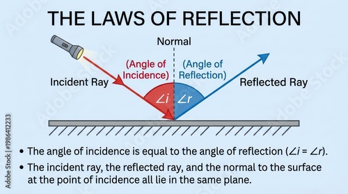 Diagram Illustrating Laws of Reflection in Physics Optics.