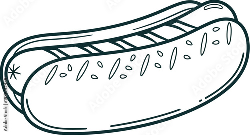 Illustration of a hot dog with detailed toppings and grill marks