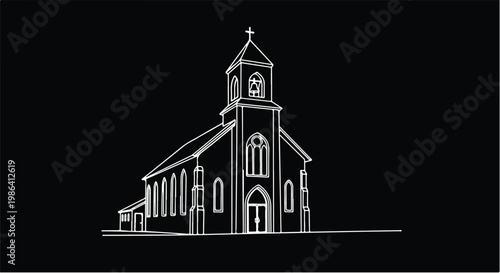 Church building silhouette in black