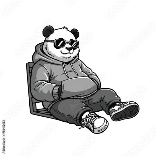 Cool Panda Wearing Sunglasses and Hoodie Relaxing on Chair.