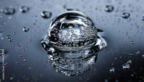 Macro shot of a water bubble with tiny air bubbles inside.