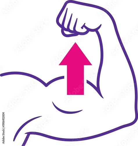 Flexed arm with pink arrow pointing upwards strongly