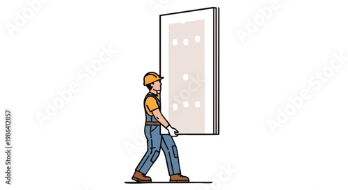 Construction worker carrying drywall panel vector illustration