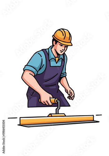 Construction worker with screed trowel leveling surface vector illustration