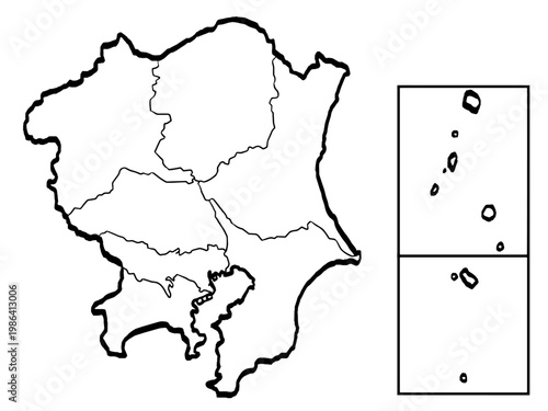 関東地図 筆タッチ 県区分 和風 東日本 / A brushstroke map of Kanto 2