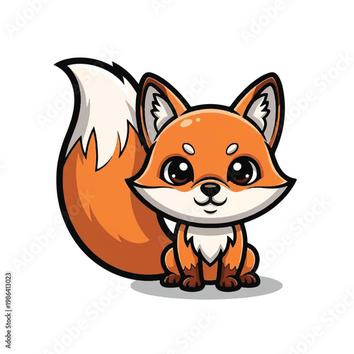 Cute cartoon fox with big eyes and bushy tail.