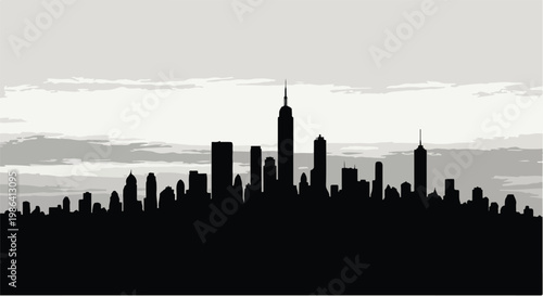 City skyline silhouette with skyscraper horizon