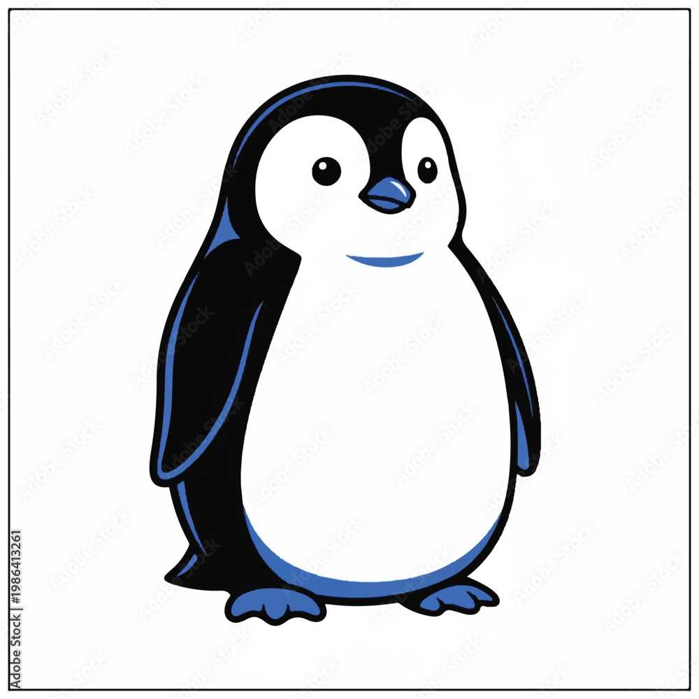 Fototapeta premium Cute cartoon penguin standing isolated on white background.