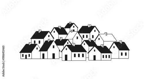 Group of suburban houses silhouette black