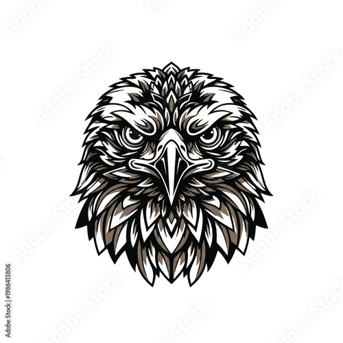 Detailed illustration of a fierce eagle head with sharp eyes.