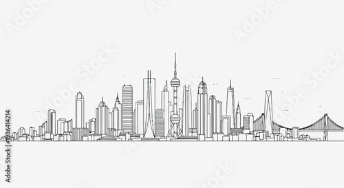 Minimalist city skyline with thin line