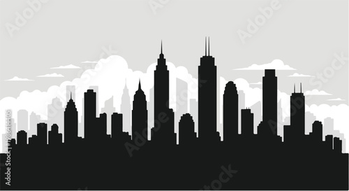 Black city skyline silhouette panorama