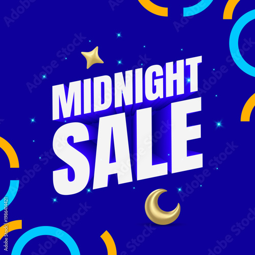 Midnight sale design template blue background and blue yellow abstract ornament