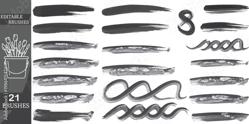 Editable brush strokes, customizable brushes, 21 vector brush set, digital art tools
