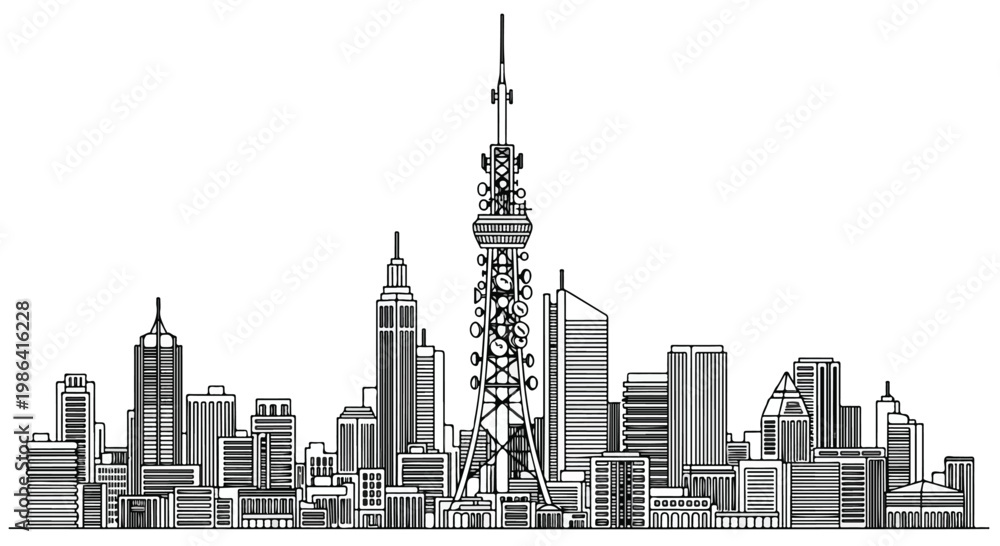 Fototapeta premium Modern city skyline with tall tower