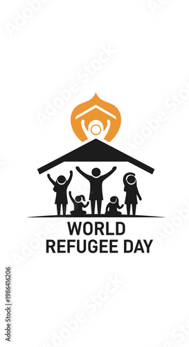 Refugee family under a shelter.