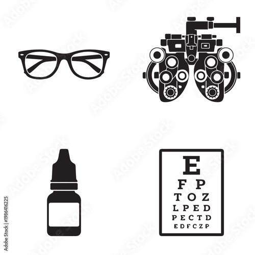 Optometry and Eye Care Medical Equipment Icon Set