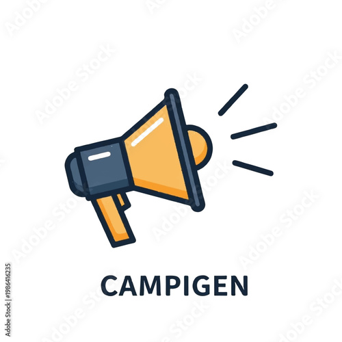 Megaphone announcing campaign message with sound waves.