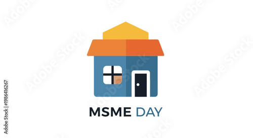 Small blue house with orange roof.