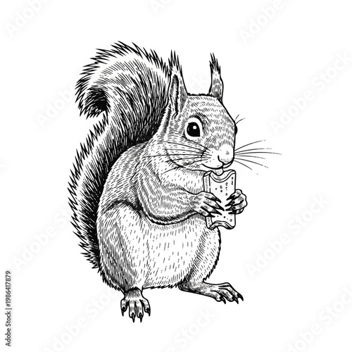 Squirrel Eating a Small Piece of Bread.