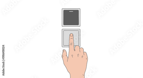 Minimalist Illustration of a Hand Pressing a Light Switch to Turn on Electricity on White Background