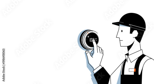 Professional Technician Adjusting Smart Digital Thermostat for Energy Efficiency and Climate Control Illustration