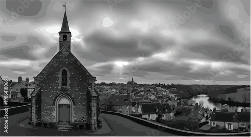 Church building photo in black and white