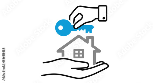 Real Estate Hand Holding Key and House Icon Concept - Mortgage, Home Ownership, and Property Sale Vector Illustration