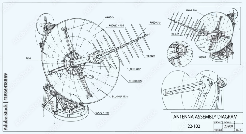 Fototapeta premium Technical blueprint of mechanical antenna structure