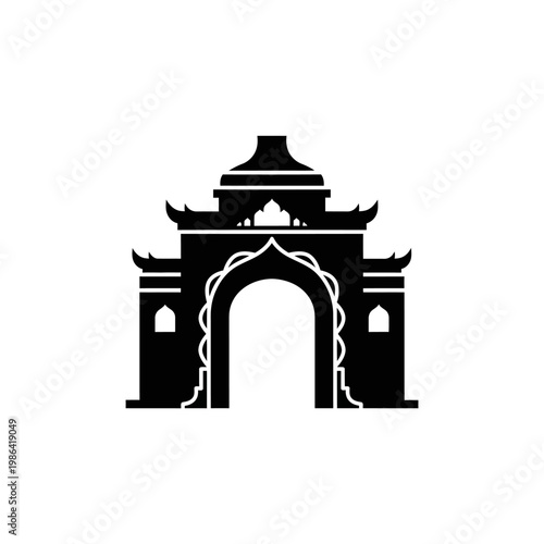 Elegant black silhouette of a traditional Asian gate, embodying centuries of cultural heritage and architectural grandeur as an iconic global landmark