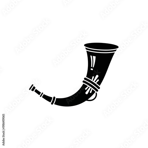 Striking Black Silhouette Vector Icon of a Traditional Hunting Horn or Bugle, Ideal for Musical Instruments and Signal Graphics